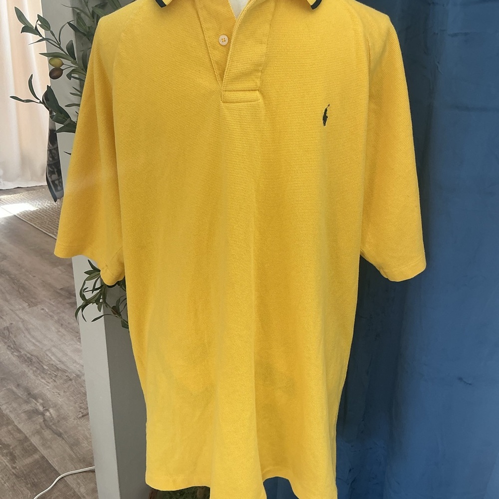 Vintage Ralph Lauren Bright Yellow Polo Golf with Navy Trim XL